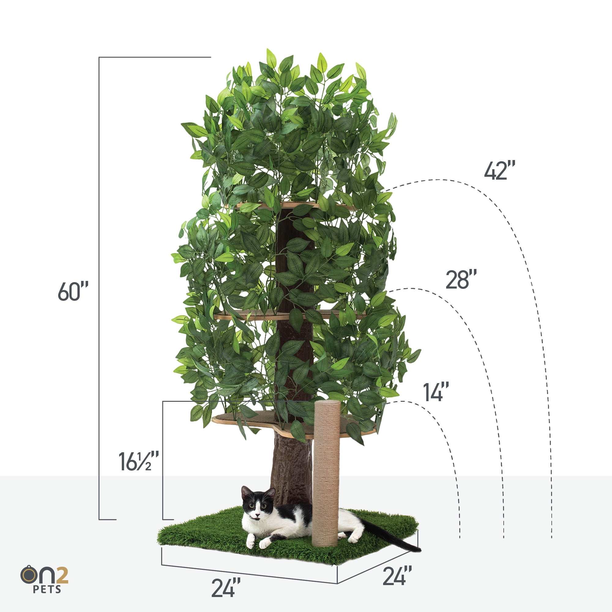 On2Pets Cat Tree with Leaves Cat House Cat Activity Tree Multi Level Cat Condo for Indoor Cats Square Base with Scratching Post