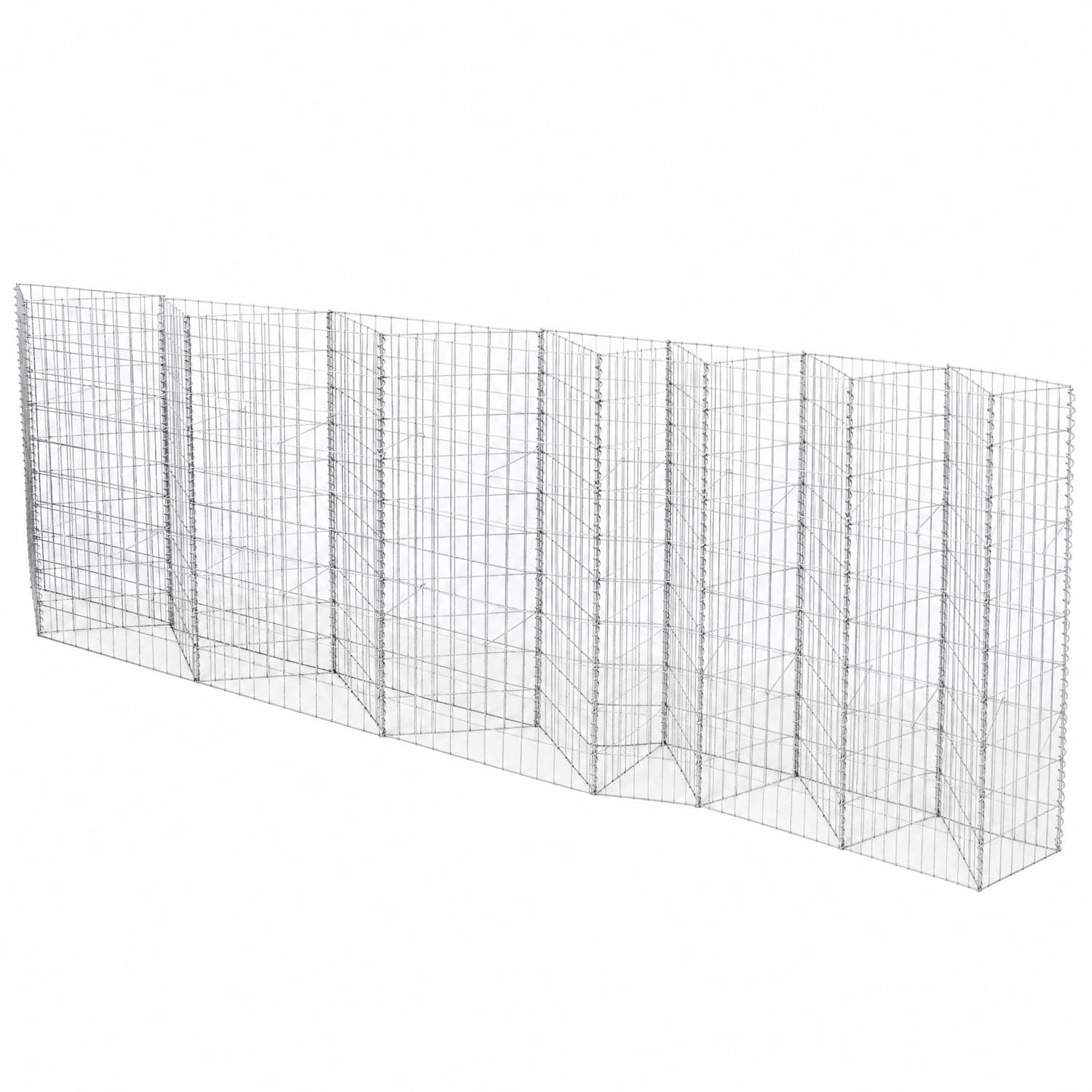 Tall Galvanized Gabion Basket 118" x 11-7/8" x 39-3/8", Multi-Compartment Reinforced Design, Heavy-Duty Wire, Tool-Free Assembly for High Retaining Wall