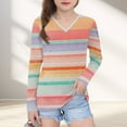 thumbnail image 3 of Ugoldhm Girls Fashion Shirts V Neck Striped Tunic Casual Tops Fall Long Sleeve Loose Tees, 3 of 8