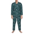 thumbnail image 3 of Susaid Vintage Floral Print Men's Long Sleeve Pajama Set, Two-Piece Button-Down Loungewear PJs Set, Comfortable Sleepwear for Relaxation-Medium, 3 of 7