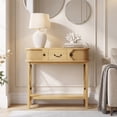 thumbnail image 6 of AHB 39.4" Walnut Wood Console Table, Narrow Entryway Table with 3 Drawers and 2-Tier Storage Shelves, Sofa Table for Hallway, Living Room and Bedroom, Oak, 6 of 7