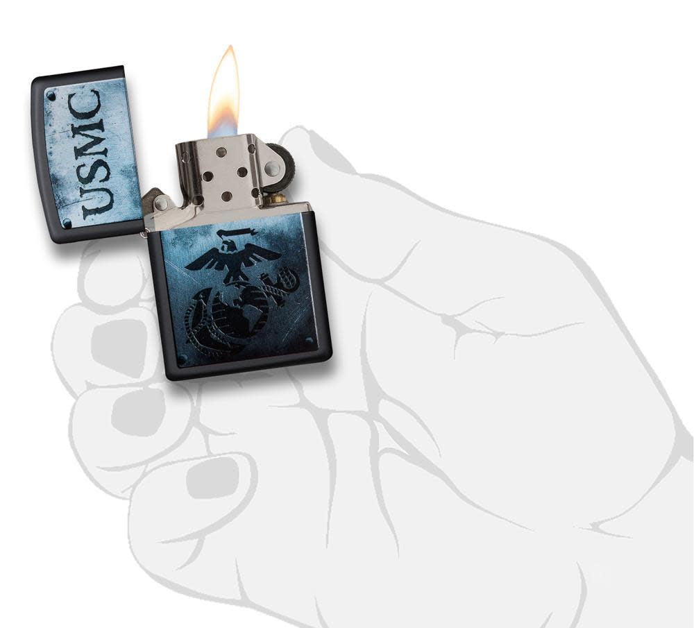Zippo USMC Logo Black Matte Pocket Lighter
