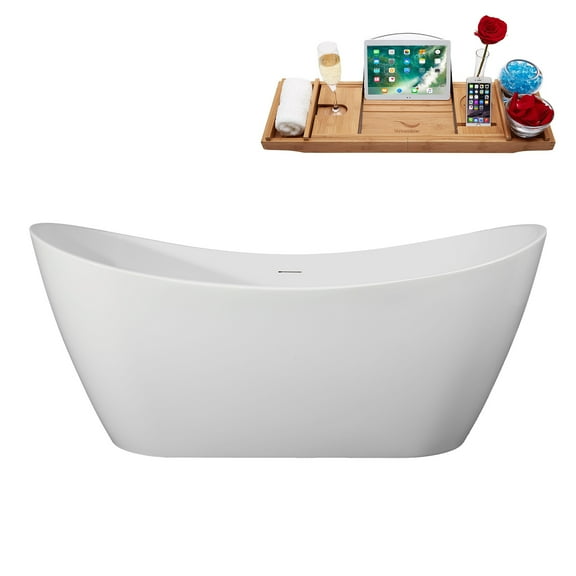 75" Streamline B-336-105-BL Soaking Freestanding Tub and Tray With Internal Drain in Matte Black
