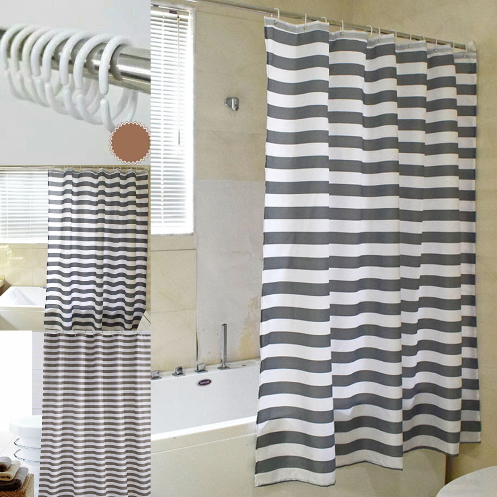 Large Shower Curtain Bathroom 12 Hook Ring Set 180X180Cm Mildew Splash Resistant 
