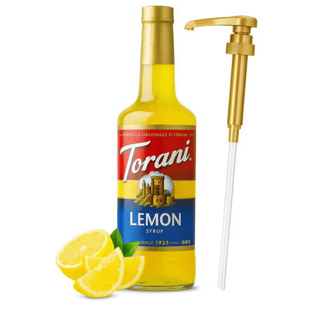 Torani Lemon Syrup, 750mL (25.4 fl oz) Glass Bottle   Gold Pump