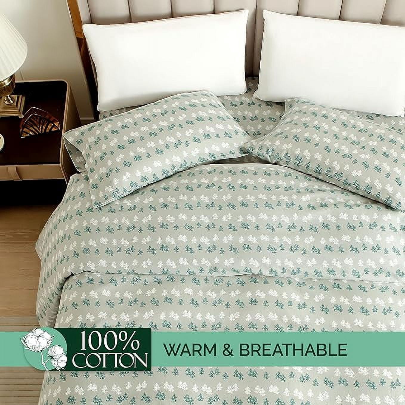 Elegant Comfort - 4 PIECE Holiday Christmas Flannel Cotton Sheet Set, Deep Pocket Fitted - King, Double Tree