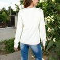 thumbnail image 5 of Women's Long Sleeve Knit Sweater with Bow Detail and Contrast Stitching - Large, White, 5 of 6