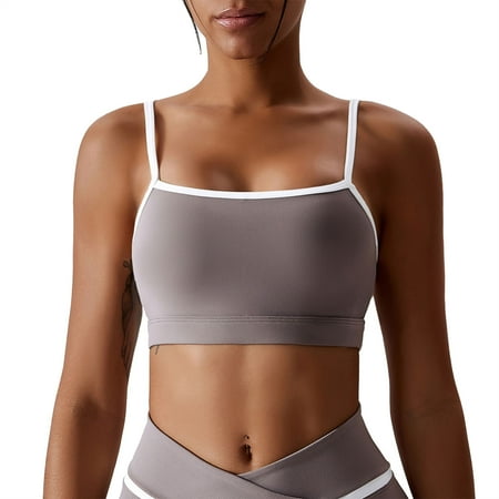 Sarapandan Spaghetti Strap Workout Bra Color Block Quick Drying Backless Tight Shockproof U Neck Sports Bra Purple Grey L Sarapandan