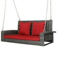 thumbnail image 1 of Costway 2-Person Patio PE Wicker Hanging Porch Swing Bench Chair Cushion 800lbs, 1 of 10