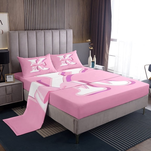 Erosebridal Monogrammed K Twin Sheet Sets, Initial Letter Bedding Twin Size, Pink Bow Reversible Bed Sheets Twin, Super Cozy Bedroom Decor, 3-Piece