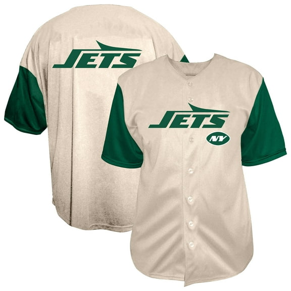 Men's-Fanatics  Cream New York Jets Vintage Full-Button Short Sleeve Top