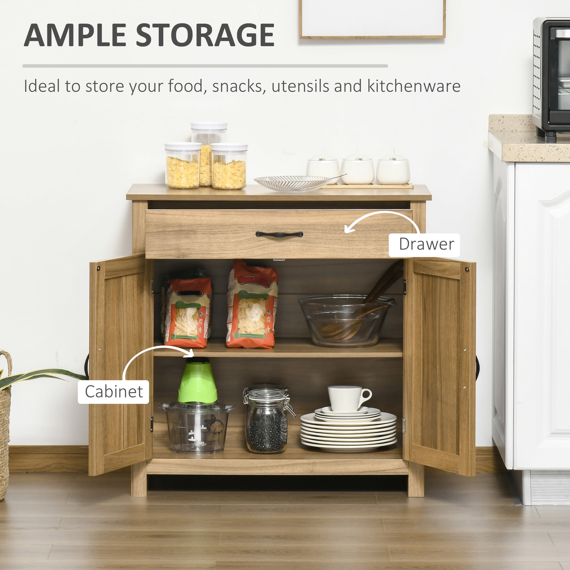 HOQBN Farmhouse Sideboard Cabinet with Barn Doors Kitchen Buffet Cabinet with Drawer and Adjustable Shelf Natural