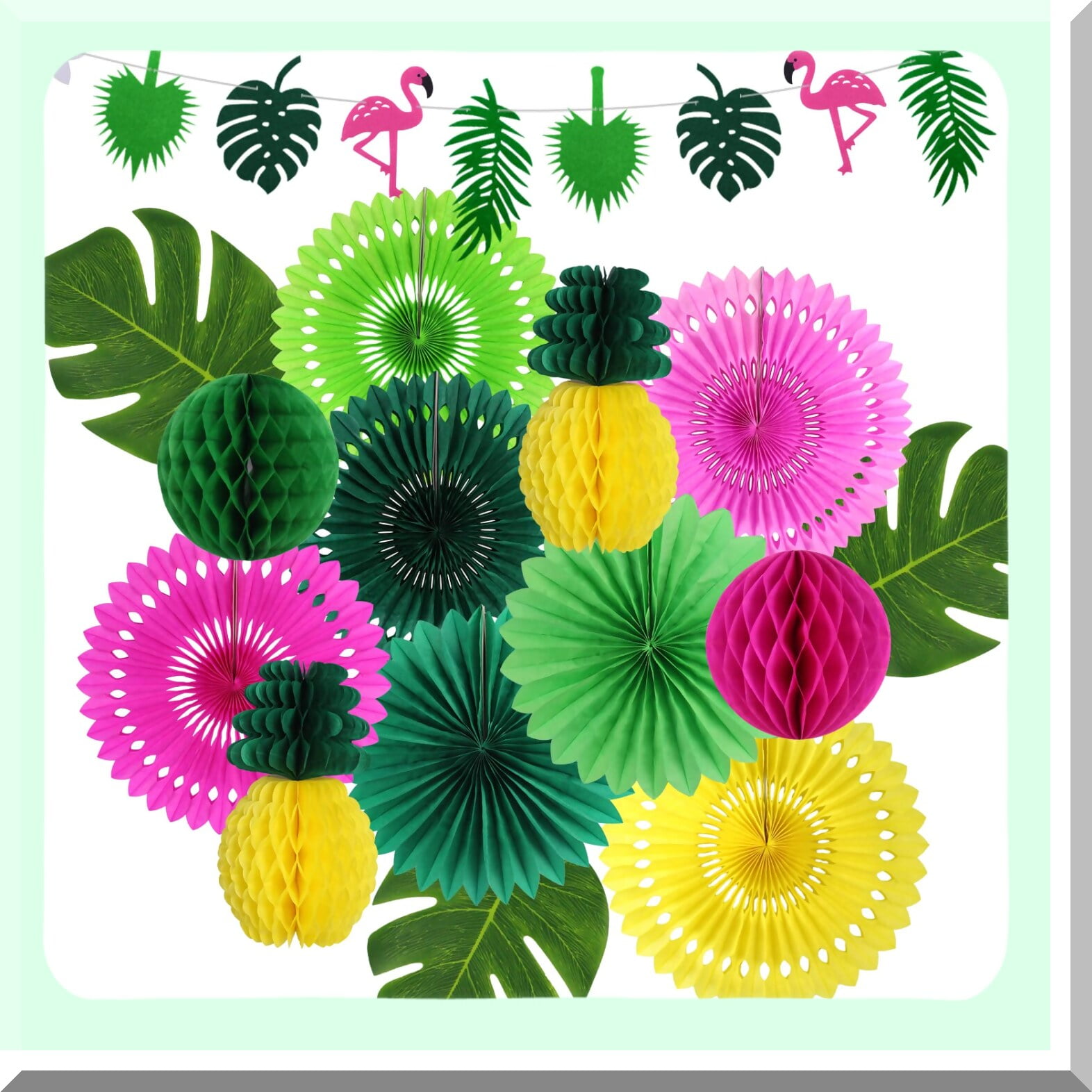 Décorations De Fête Tropicale Flamant Rose Fournitures De Fête Pompons Fleurs En Papier De Soie Lanternes En Papier De Soie Pour Fête Hawaïenne D' été Plage Luau