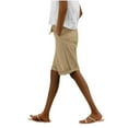 thumbnail image 4 of vigerkar Women's Solid Color Casual Shorts – Elastic Waist, Mid-Length Bermuda Pants with Pockets Khaki, M, 4 of 9