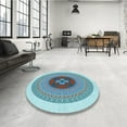 thumbnail image 4 of Ahgly Company Machine Washable Indoor Round Transitional Steel Blue Area Rugs, 7' Round, 4 of 7