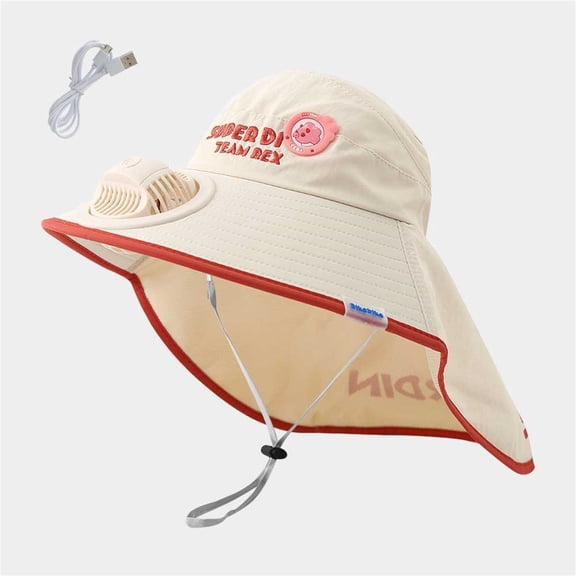 Jamicy Sun Hat for Kids Solar/USB Charging Fan Hat Wide Brim Bucket Fisherman Hat With Neck Flap Uv Protection Cooling Fan Cap for Boys Girls