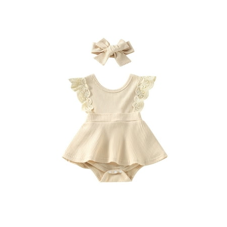

Douhoow Infant Girl Ribbed Romper Baby Sleeveless Patchwork Solid Color Dress Style Bodysuit