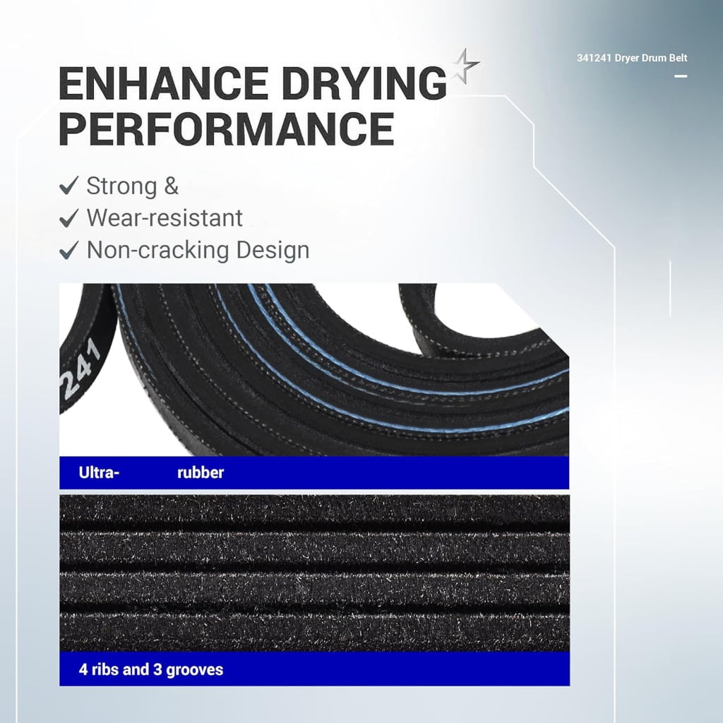 Replacement Dryer Drum Belt Fits Multiple Models Long Lasting Rubber Texture