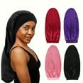 thumbnail image 2 of Extra Large Satin Sleep Bonnet - Elastic & Comfortable Night Cap for All Hair Types Bonnet Pink M, 2 of 6