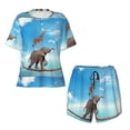 thumbnail image 5 of Wukai Elephant Giraffe Print Women's Pajama Set - Short-Sleeve Top and Shorts with Elastic Waistband and Pockets for Loungewear, Yoga, and Casual Wear-4X-Large, 5 of 8
