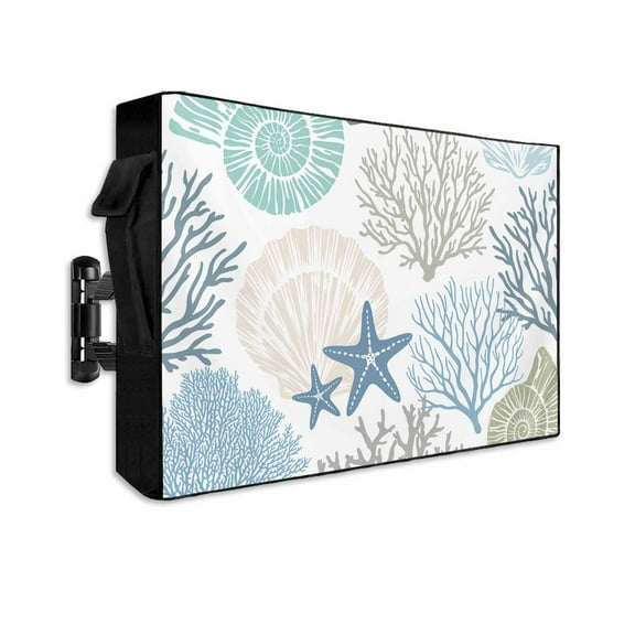 Coastal Outdoor TV Cover 40-43 Inch Weatherproof, Summer Beach Nautical Coral Starfish Waterproof Outdoor TV Covers