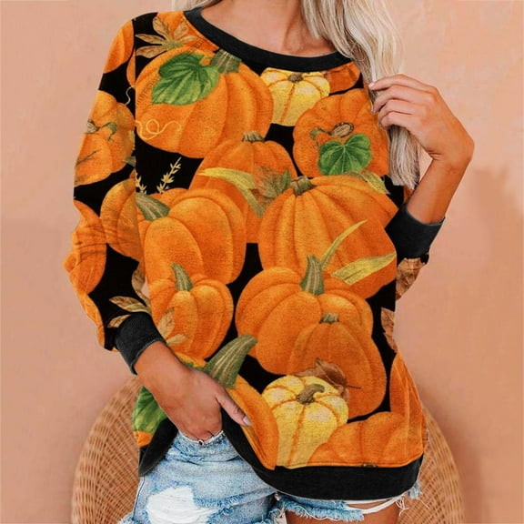 Lolmot Sweatshirt for Women Halloween Tops Plus Size Interesting Graphic Print Round Neck Long Sleeve Sweatshirt Elegant Pullover Tops Halloween Gifts for Ladies