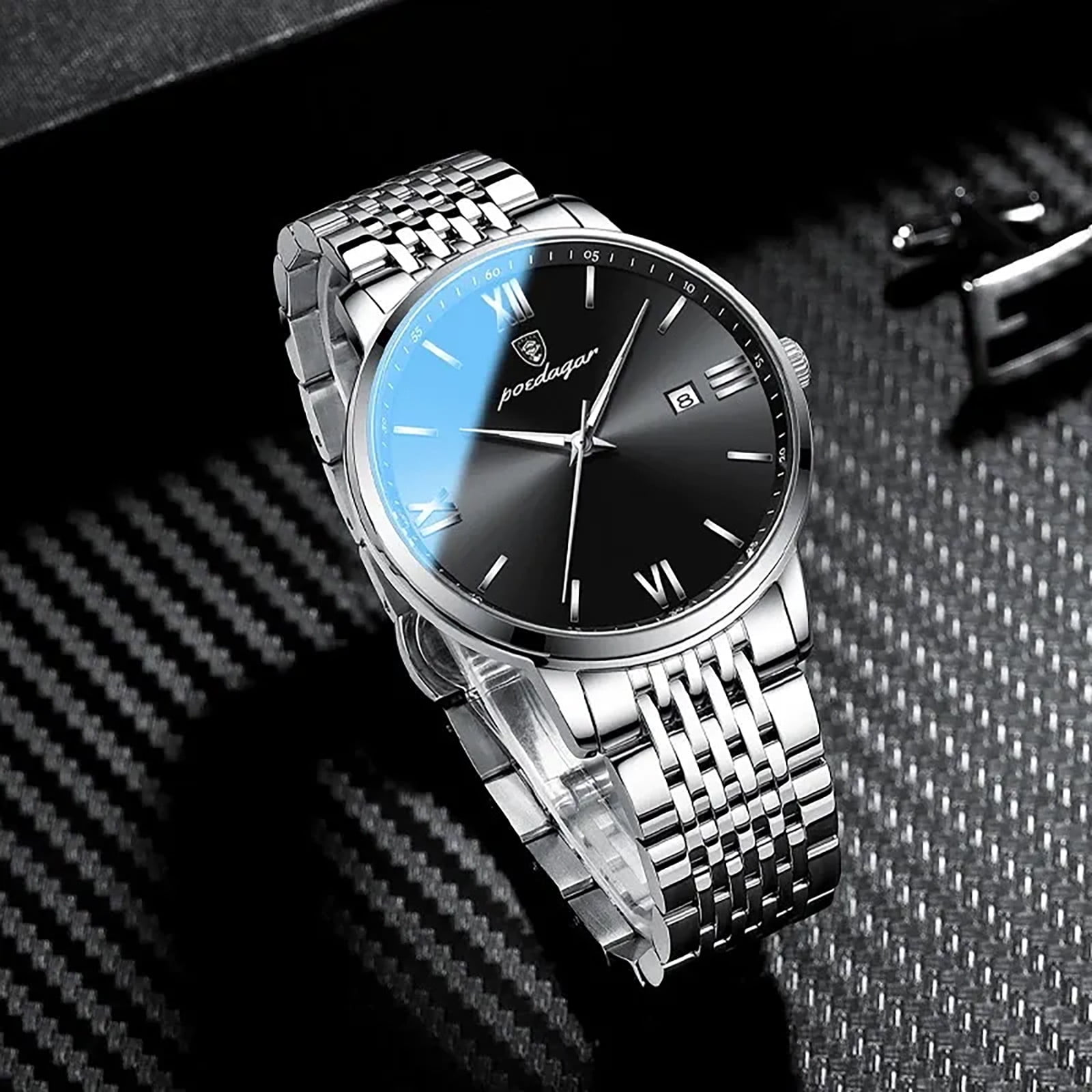 Men's Elegant Silver Watch Set, Waterproof Analog Chronograph, Comes in Gift Box, Perfect for Valentine's Day or Christmas