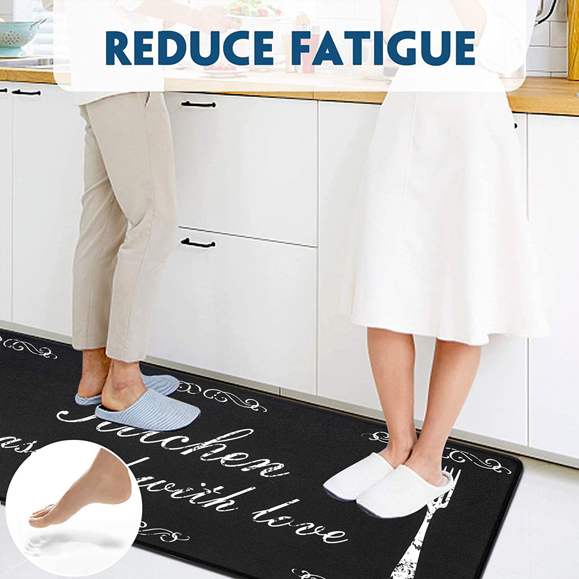 Findosom 2pcs Anti-Fatigue Kitchen Rugs Set Non Slip Waterproof Kitchen Runner Rug and Mat 0.4" Thickness Comfort Standing Mat for Kitchen, Floor, Office, Sink, Laundry 18"x47"+18"x30" Black