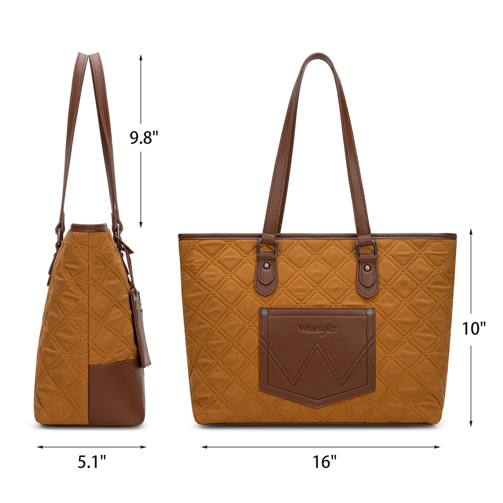 Wrangler Puffer Tote Bags for Women Medium Quilted Shoulder Bag for Work School Lifestyle Purse, Brown