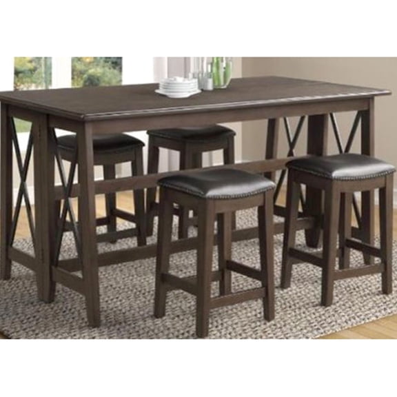 Dark Brown Wood Drop Leaf Table With 4 Stools, Space Saving For 4 Including Outdoor Setup