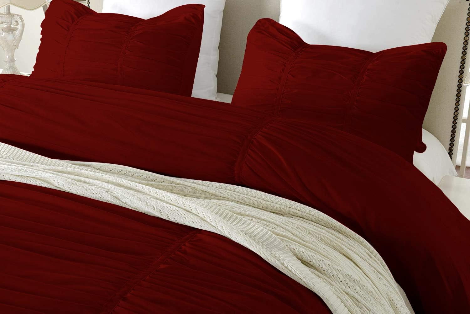 DNG Creations 1 Piece Ruched Pattern Duvet Cover 100% Egyptian Cotton, 800 TC- With Zipper Closure & Corner Ties ( Solid Burgundy - Oversized King )