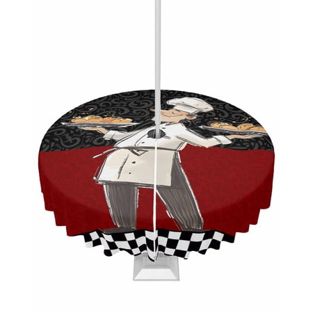 Outdoor Tablecloth with Umbrella Hole and Zipper Cooks Kitchens Round Tablecloths 60 Inch Waterproof Chef Red Black Buffalo Plaid Patio Table Cover for Outdoor Tables Picnic BBQS Party Decor