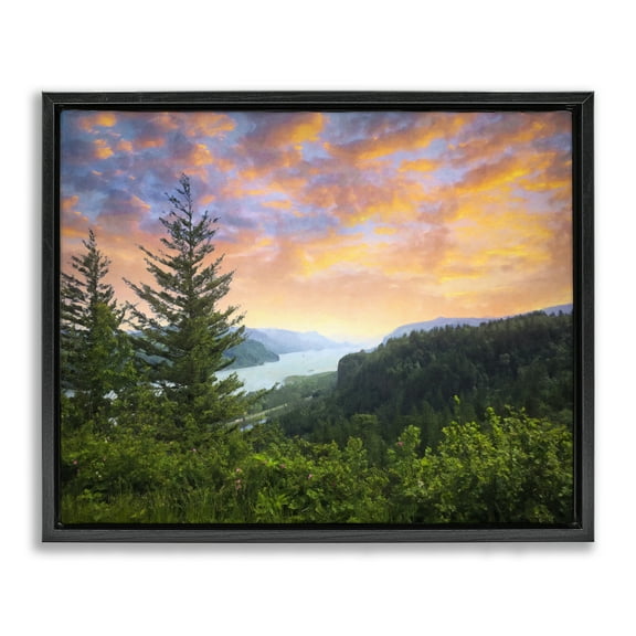 Stupell Industries Scenic Overlook at Sunset Landscape & Nature Painting Black Floater Framed Canvas Art Print Wall Art, 21 x 17