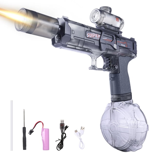 Pistola de agua eléctrica Sidypro de largo alcance con luz LED negra
