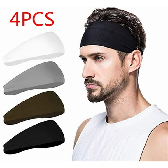 LNKOO Mens Headband (4 Pack), Mens Sweatband & Sports Headband for Running, Cycling, Yoga, Basketball - Stretchy Moisture Wicking Unisex Hairband
