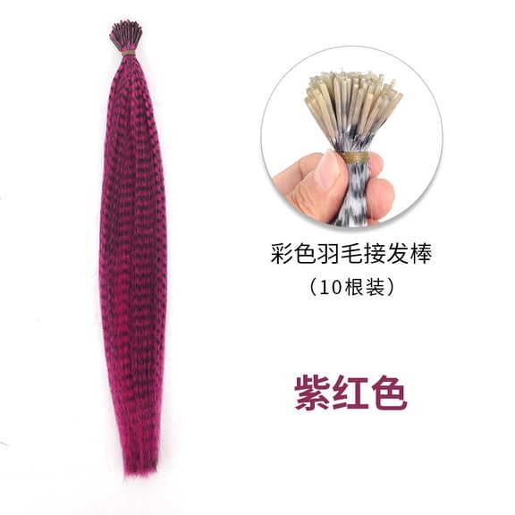 XmhyTop 100 Pcs 15.8in Hair Feather Extensions for Women, Long Straight Synthetic, with 100 Silicone-Lined Micro Rings, Crochet Hook & Plier for Cosplay Party, Purple red