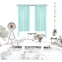 MR2 Teal 2-PC Set rod pocket faux silk window curtain treatment set of two 2 solid semi sheer voile panels 55" W x 95" L (Each)