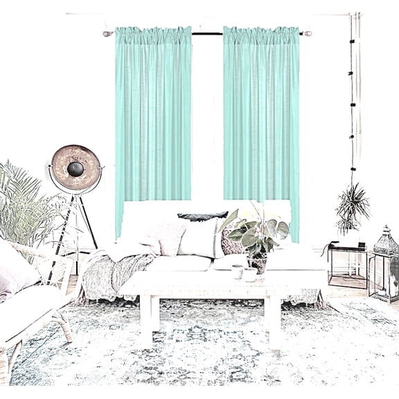 MR2 Teal 2-PC Set rod pocket faux silk window curtain treatment set of two 2 solid semi sheer voile panels 55" W x 95" L (Each)