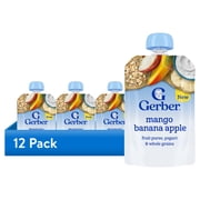 (12 pack) Gerber Toddler Food, Mango Banana Apple, Fruit Puree, Yogurt & Whole Grains Pouches 3.5 oz