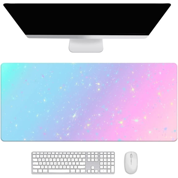 Unicorn Background with Rainbow Desk Mat, Desk Accessory, Cute Workspace, Trendy Workspace, Trendy, 35.4x15.7in Large Gaming Mouse Pad, Cute Desk Topper, Pretty Desk Pad