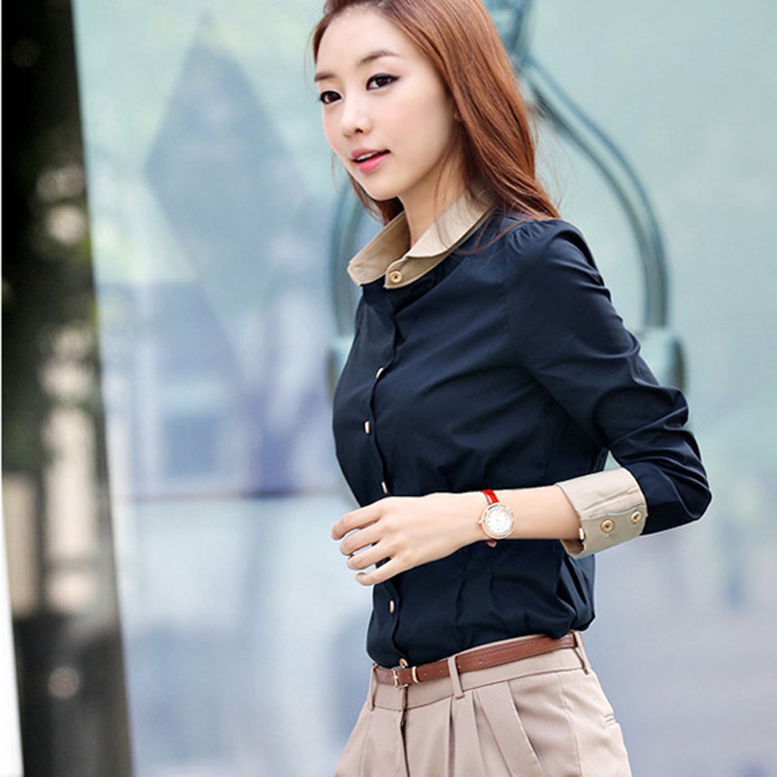 tight long sleeve shirt with buttons