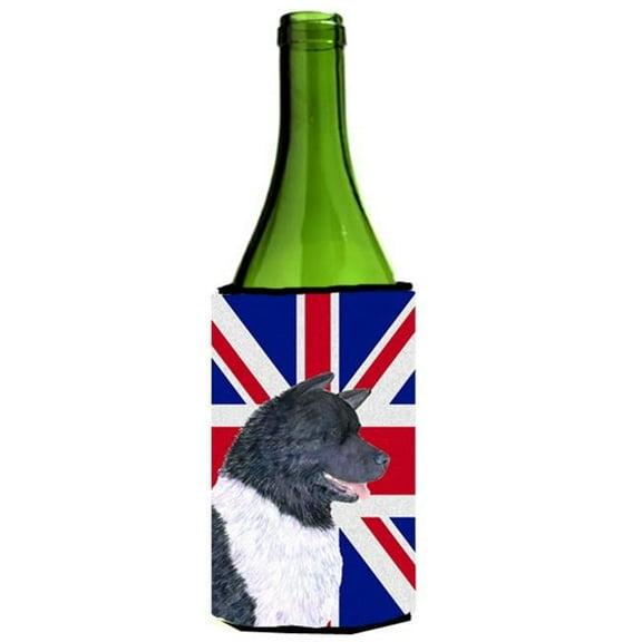Akita With English Union Jack British Flag Wine bottle sleeve Hugger - 24 Oz.