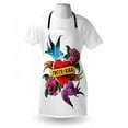 thumbnail image 4 of Tattoo Apron, Classic Old Design Mom and Dad Written Ribbon on Heart with Swallow Birds, Unisex Kitchen Bib with Adjustable Neck for Cooking Gardening, Adult Size, Multicolor, by Ambesonne, 4 of 4