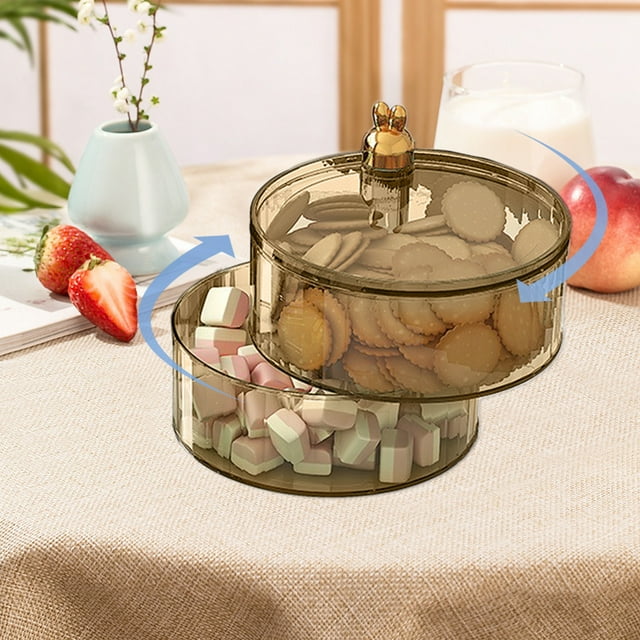 VBXOAE Multi Layer Rotating Snack Box Container with Lid Handle Portable Snack Organizer for Adults Fruit Tray Produce Tray for Parties Picnics Entertaining Guests Easy to Clean Food Grade Material