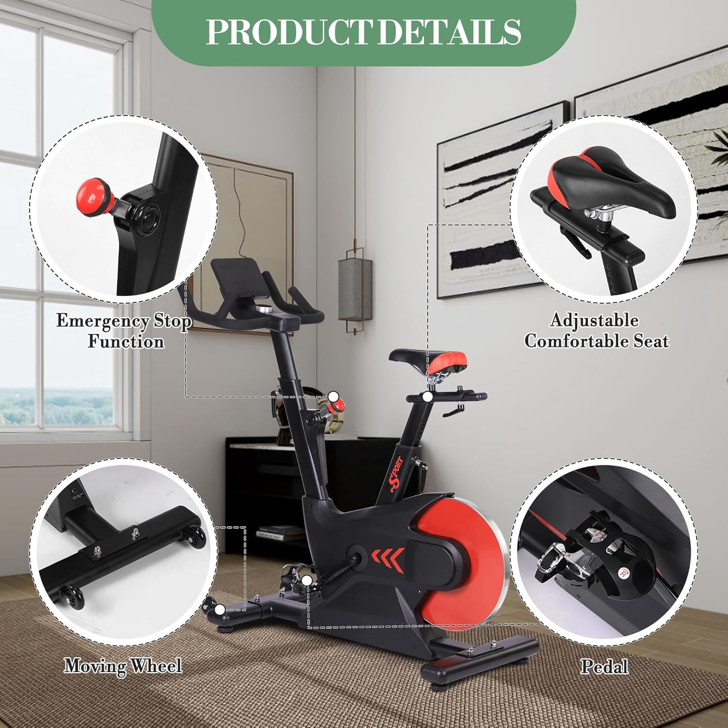 Digital Monitor Exercise Bike, Silent Magnetic Indoor Cycling Bike for Home Gym, Smooth Rear Flywheel Stationary Bike with Electromagnetic Resistance, Adjustable Seat & Handlebars