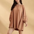 thumbnail image 4 of Vestido Mujer Casual Corto Color Sólido Cuello Redondo Traje Diario Básico Kuymtek  Marrón T XL para Mujer, 4 of 6
