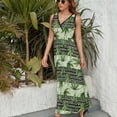 thumbnail image 6 of Green Maple Leaves Seamless Pattern Dress Summer Street Style Bohemia Long Dresses Female Sleeveless Printed Maxi Dress, 6 of 9