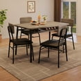 thumbnail image 1 of 5 Piece Dining Table Set for 4 with Storage Rack, 43.3 Inch Space Saving Kitchen Table with MDF Top and Metal Frame, Upholstered PU Chairs for Apartment Small Spaces, Brown Gray Black, 1 of 8