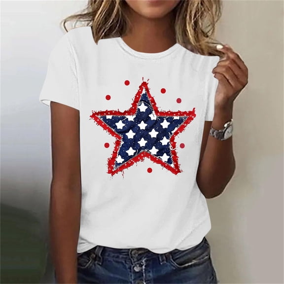 4th of July Shirts Women USA Patriotic T-Shirt American Flag Tee Tops