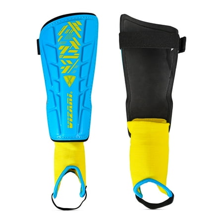 Vizari Malaga Shin Guards with Ankle Protection for Kids, Youth, and Adults | Lightweight Soccer Pads for Boys and Girls Ages 3+ - SKY/YELLOW, M